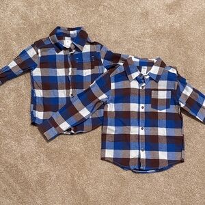 Carter's Blue, Brown, white Plaid Button-Down Shirts. 5T. Like new. Boys.